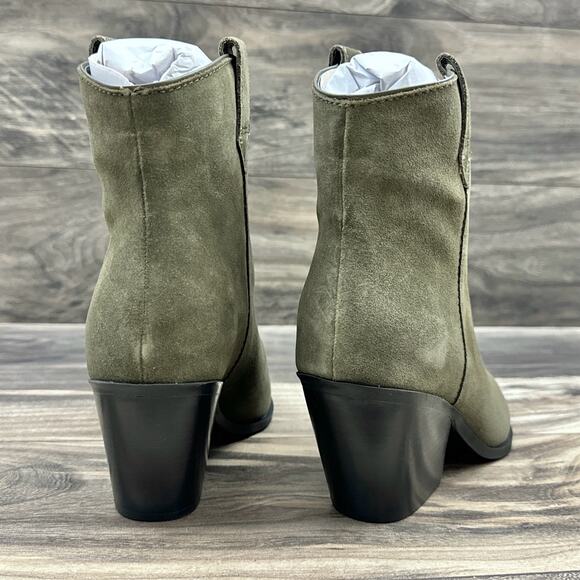 NIB Kenneth Cole New York Kara 8.5M Western Pointed Toe Suede Ankle Boots Khaki - Picture 6 of 9